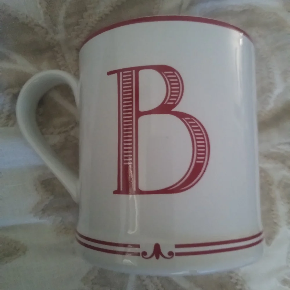 Sur La Table Monogrammed Letter B Red and White Mug two sided .